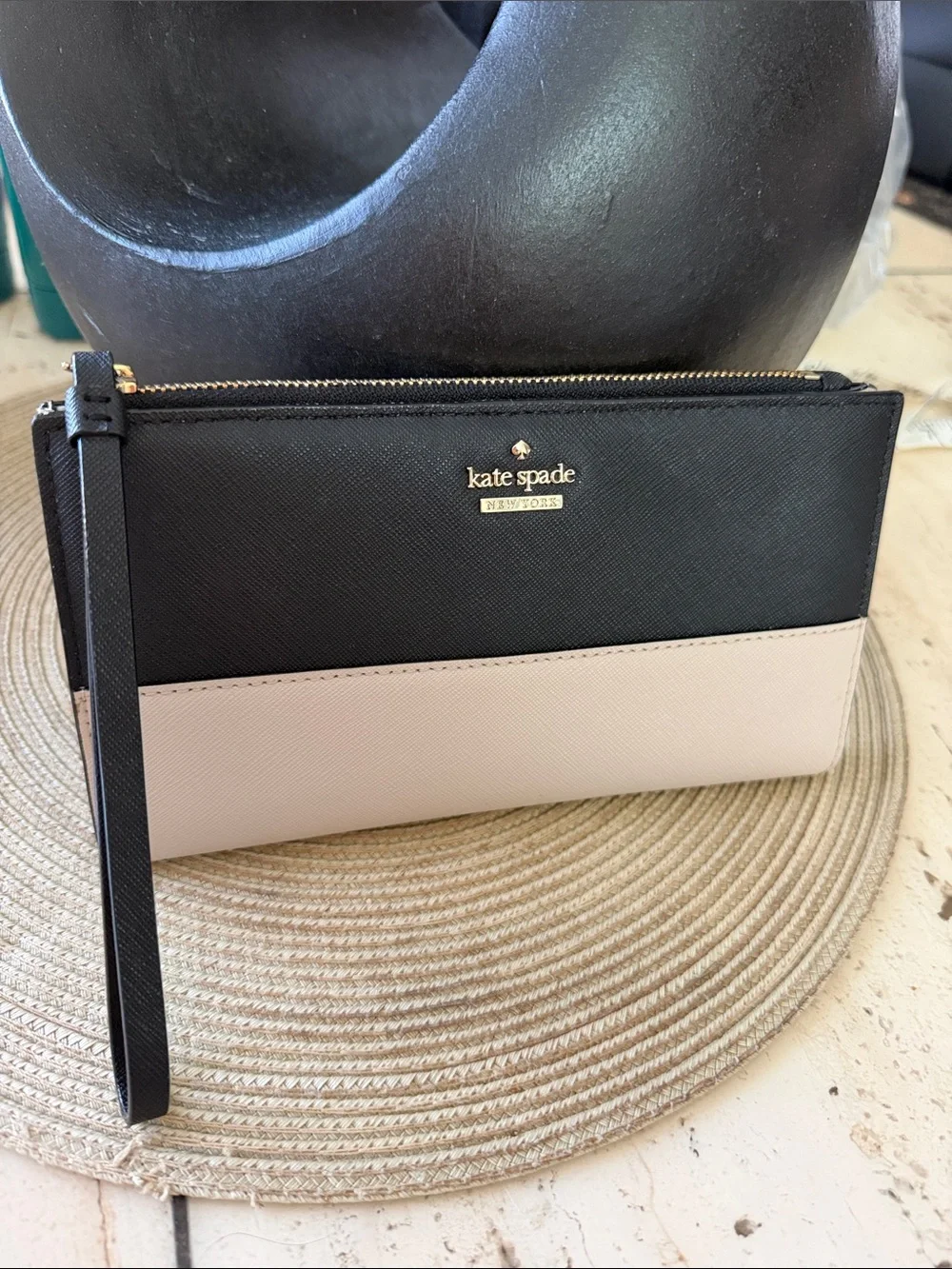 kate spade Two-Tone Black and Beige Zip Wristlet w/Snap Foldout Wallet